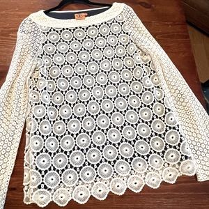 Tory Burch Janeen Crochet Long Sleeve Top Size 8